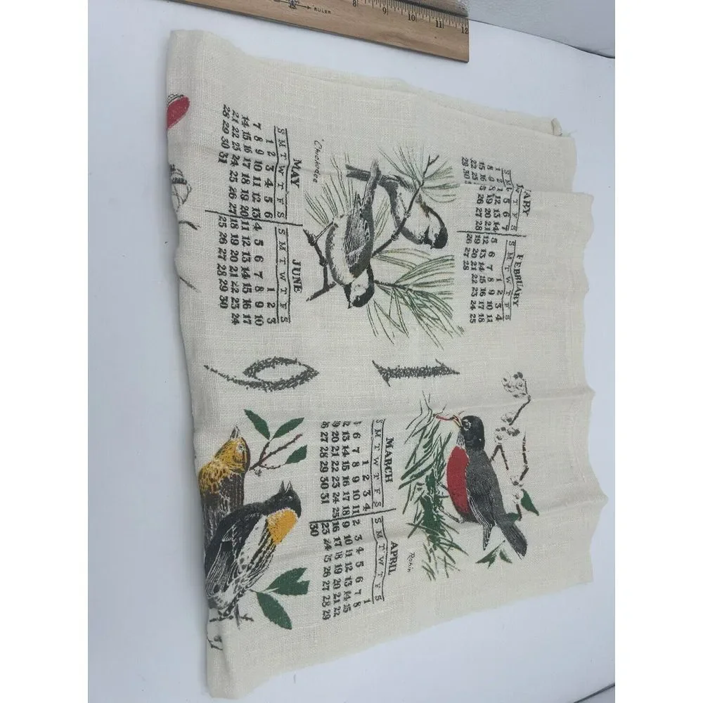 Vintage 1978 Calendar‎ Tea Towel Birds  Linen 16x27 For Hanging Display